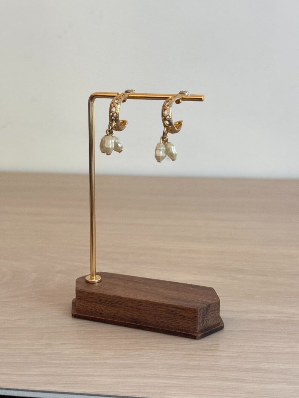 Gold Pearl Cluster Branch Huggie Hoop Earrings